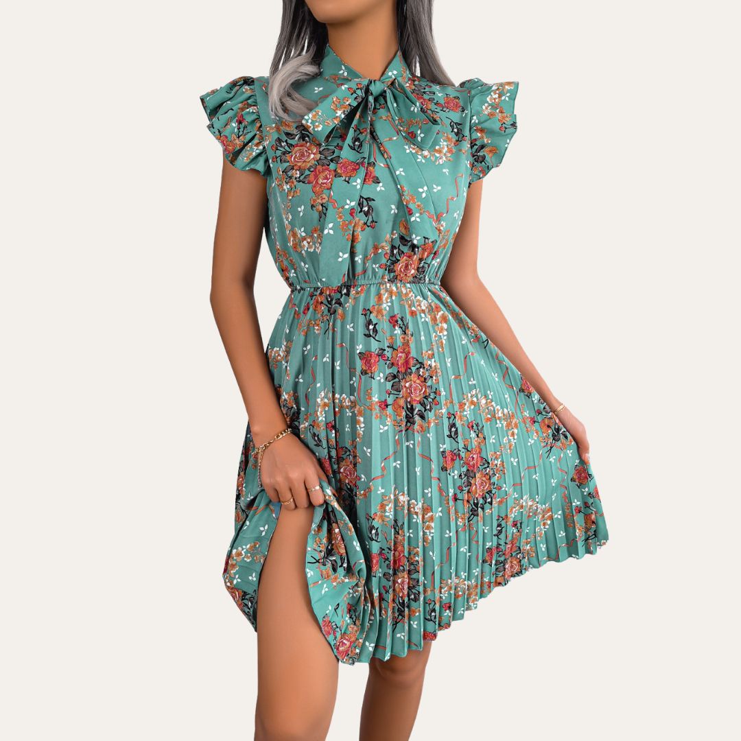 Vestea | Elegant Floral Dress with Bow - Image 3