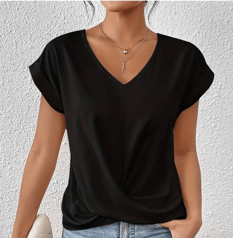 Image of Hallie | Women's V-Neck Short Sleeve Twist Front Top