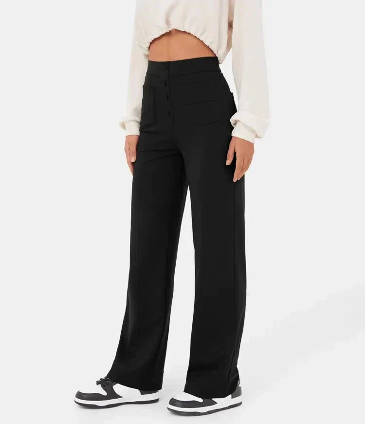 Aimee | High Waist Relaxed Leg Trousers with Button Detail - Image 7