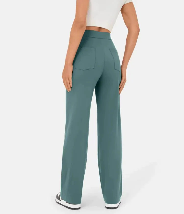 Aimee | High Waist Relaxed Leg Trousers with Button Detail - Image 2