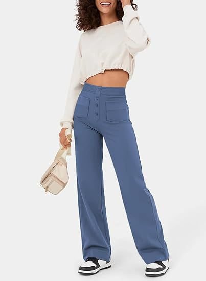 Aimee | High Waist Relaxed Leg Trousers with Button Detail - Image 14