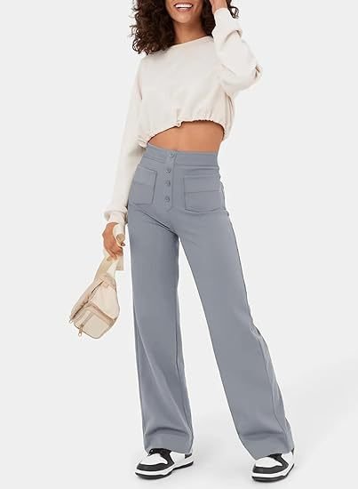 Aimee | High Waist Relaxed Leg Trousers with Button Detail - Image 13
