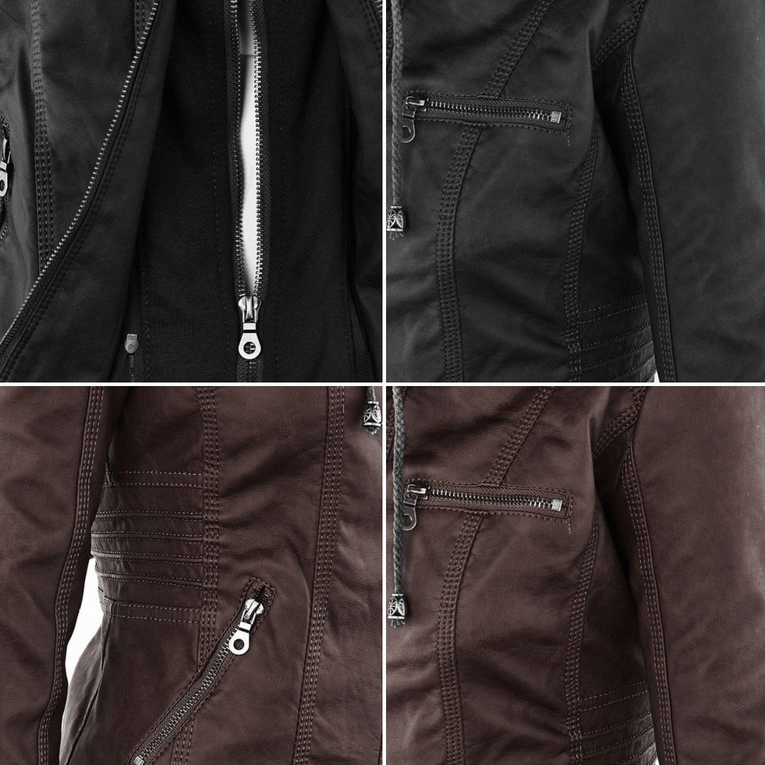 Eileen | Women's Hooded Slim Fit Biker Jacket - Image 17