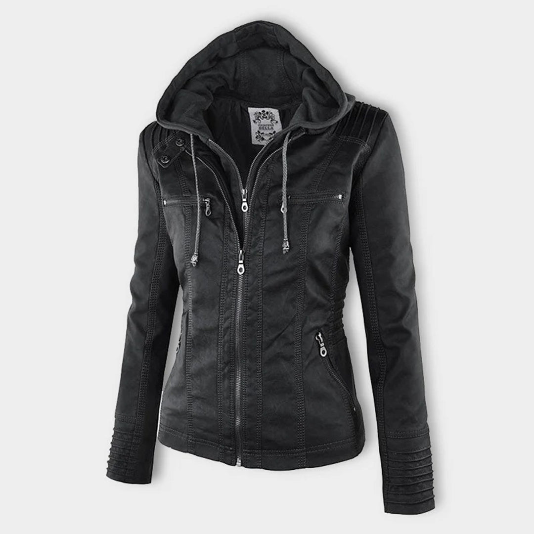 Eileen | Women's Hooded Slim Fit Biker Jacket - Image 4