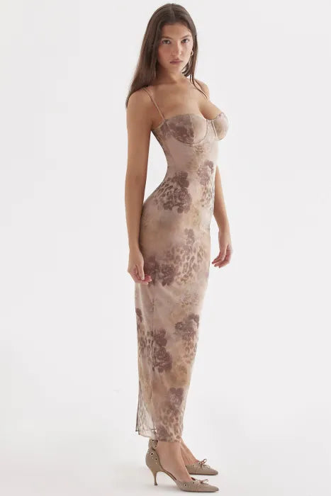 Charlene | Elegant Sheer Maxi Dress in Earthy Tones - Image 2