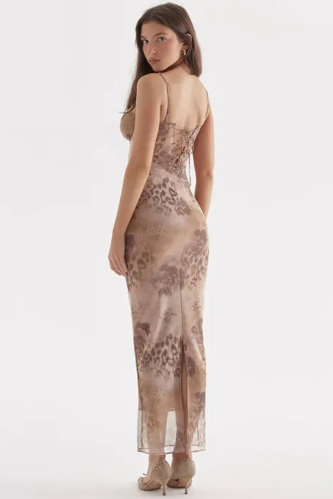 Charlene | Elegant Sheer Maxi Dress in Earthy Tones - Image 4