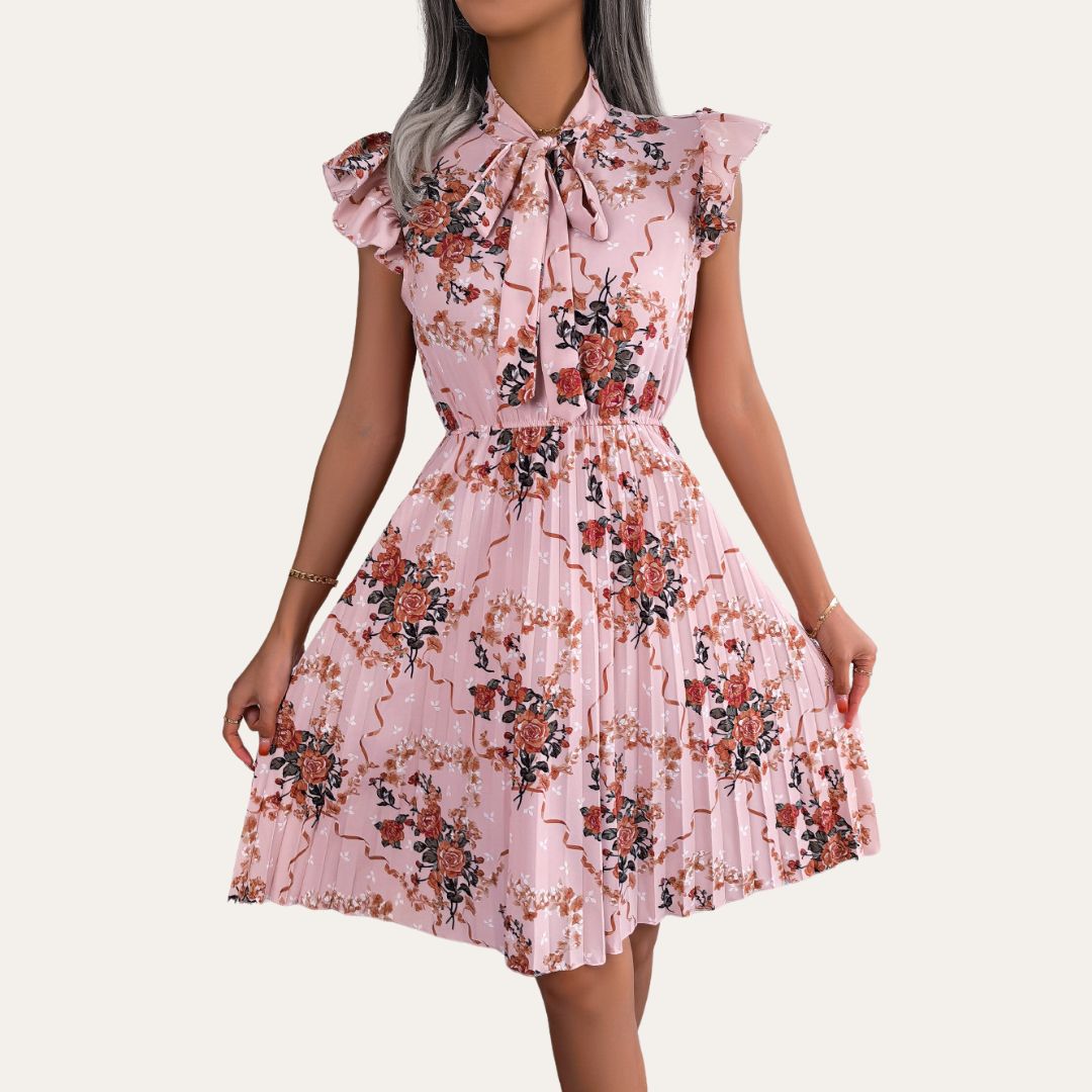 Vestea | Elegant Floral Dress with Bow - Image 4