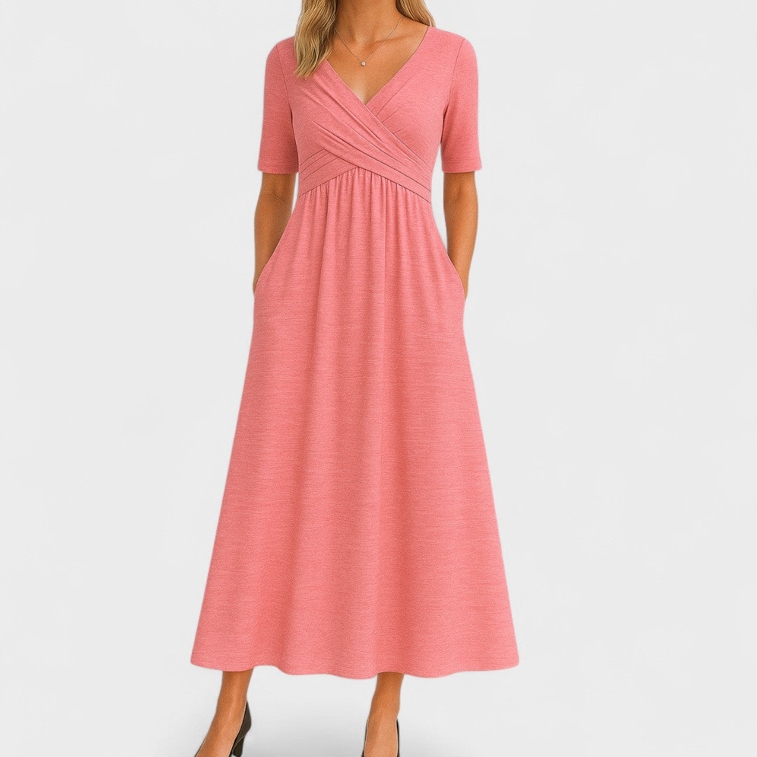 Image of Sheryl | Women's V-Neck A-Line Midi Dress