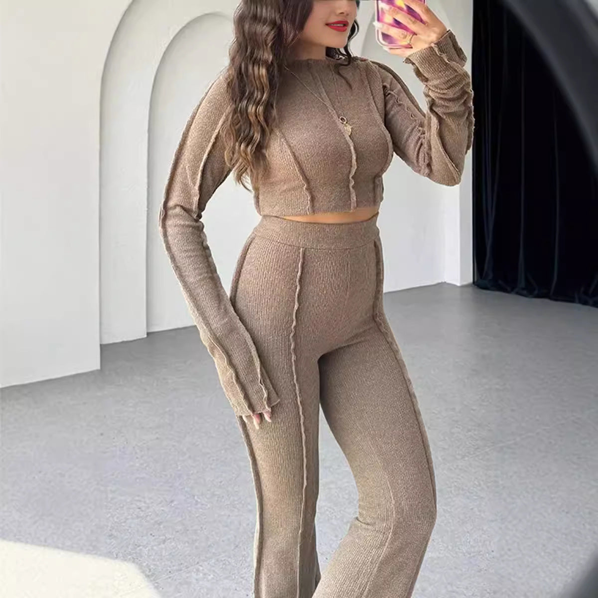 Image of Sienna | Women's Cropped Long Sleeve Two-Piece Set