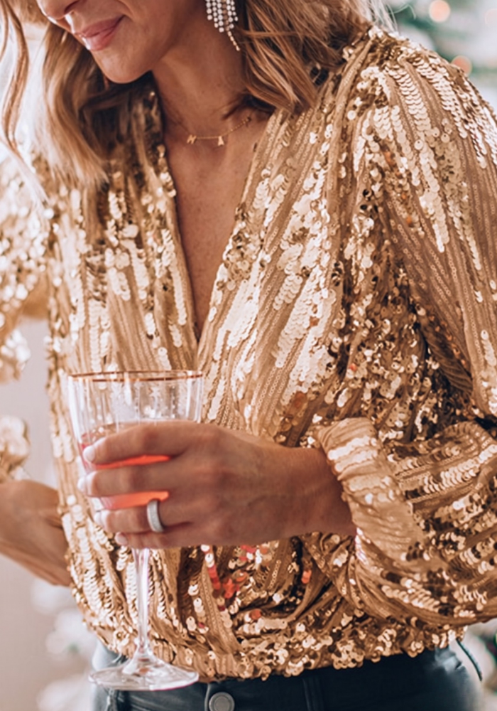 Susan | Women's Long Sleeve Sequin Wrap Blouse - Image 1