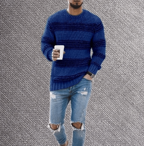 Elliott | Men's Striped Crew Neck Long Sleeve Sweater - Image 4