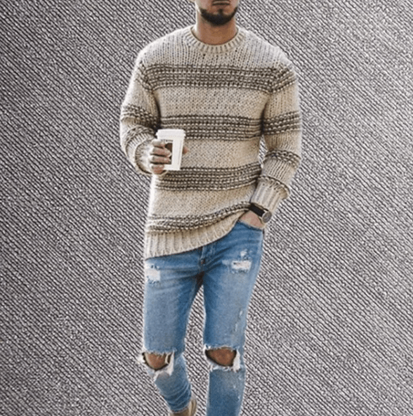 Elliott | Men's Striped Crew Neck Long Sleeve Sweater - Image 3