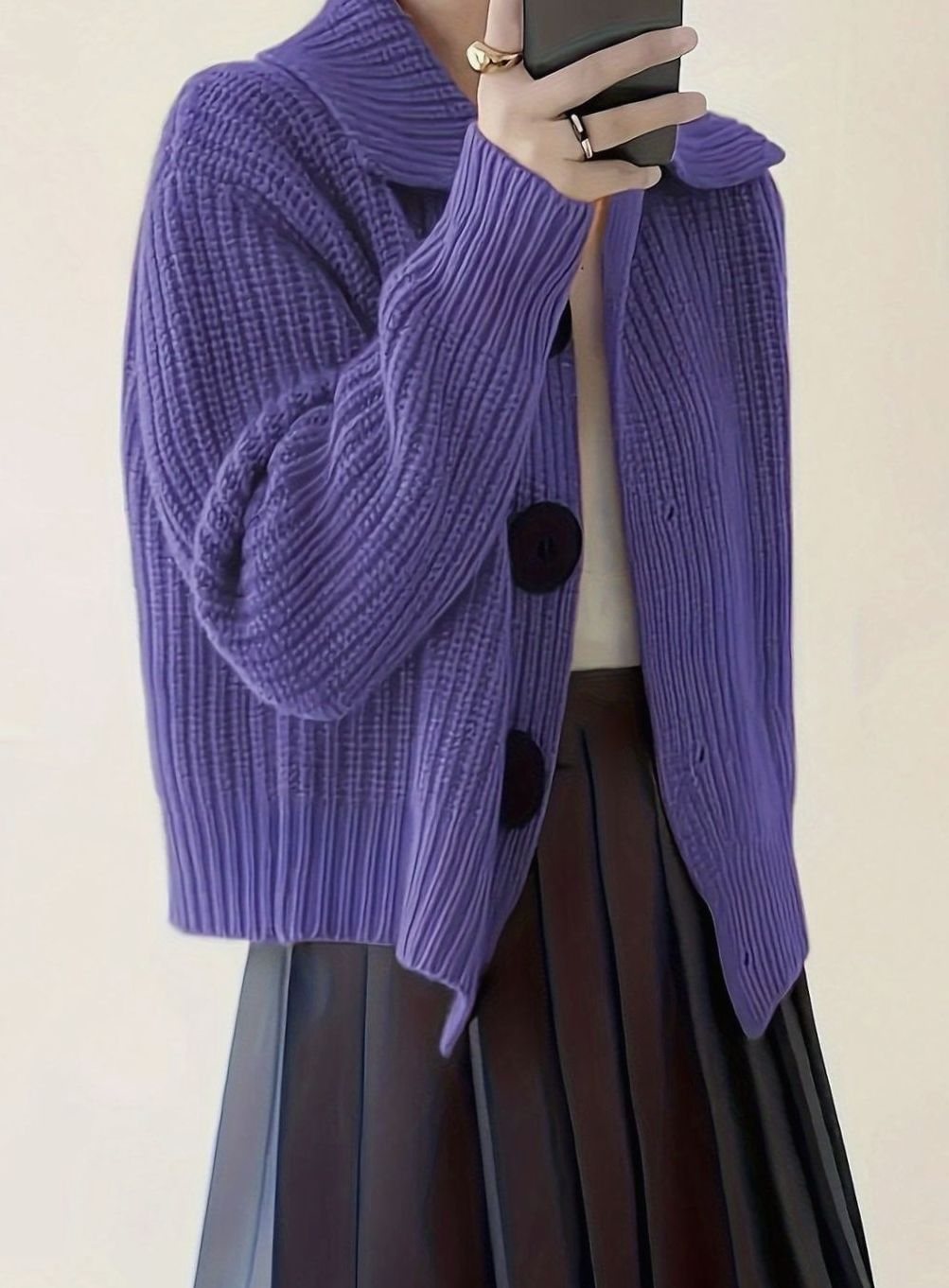 Women's Relaxed-Fit Ribbed Knit Folded Collar Sweater Pullover