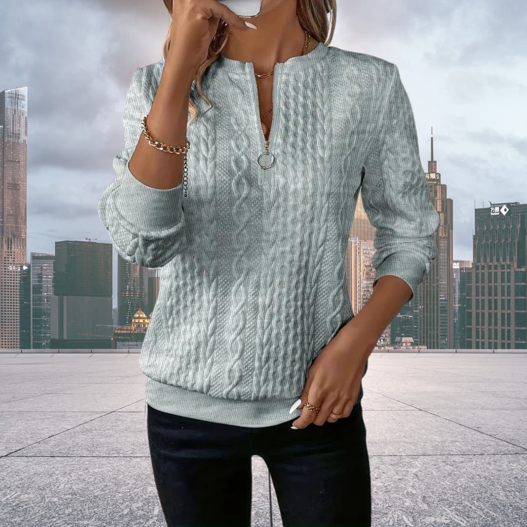 Penny | Women's Cable Knit Zip-Up Sweater - Image 2