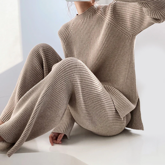 Virginia | Women's Wide Leg Ribbed Knit Two-Piece Set - Image 1