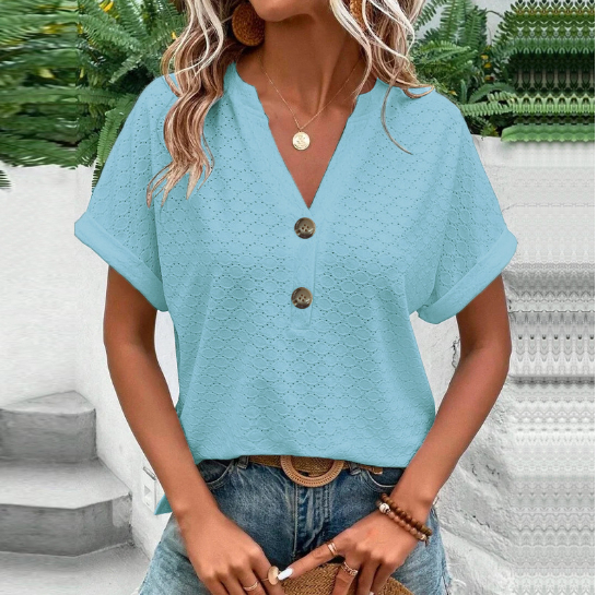 Michelle | Stylish Short-Sleeve Blouse with Buttons for Women - Image 6
