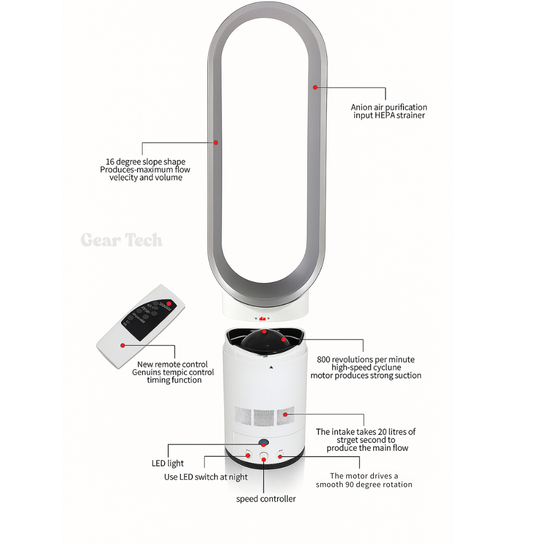 16 Inch Bladeless Fan with Remote – Safe & Sleek Design