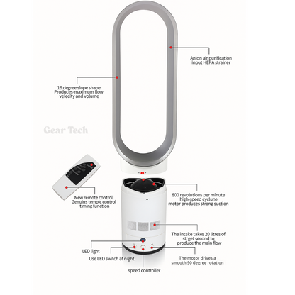16 Inch Bladeless Fan with Remote – Safe & Sleek Design