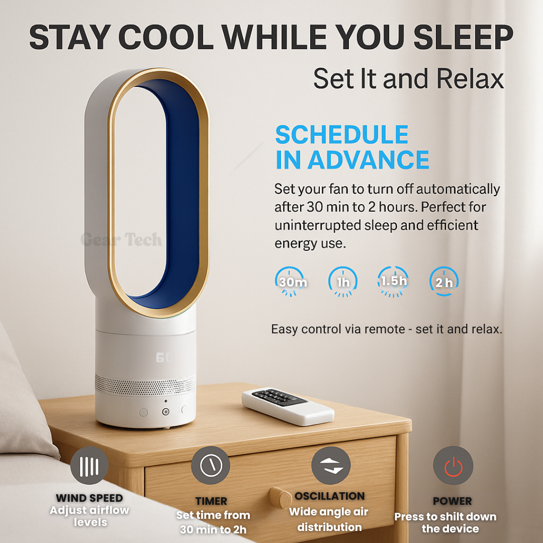 16 Inch Bladeless Fan with Remote – Safe & Sleek Design