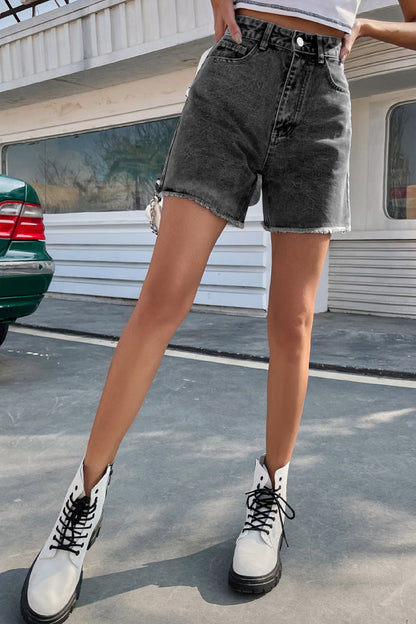 Blair | Women's Stylish Solid Color French Denim Shorts with Raw Hem - Image 11