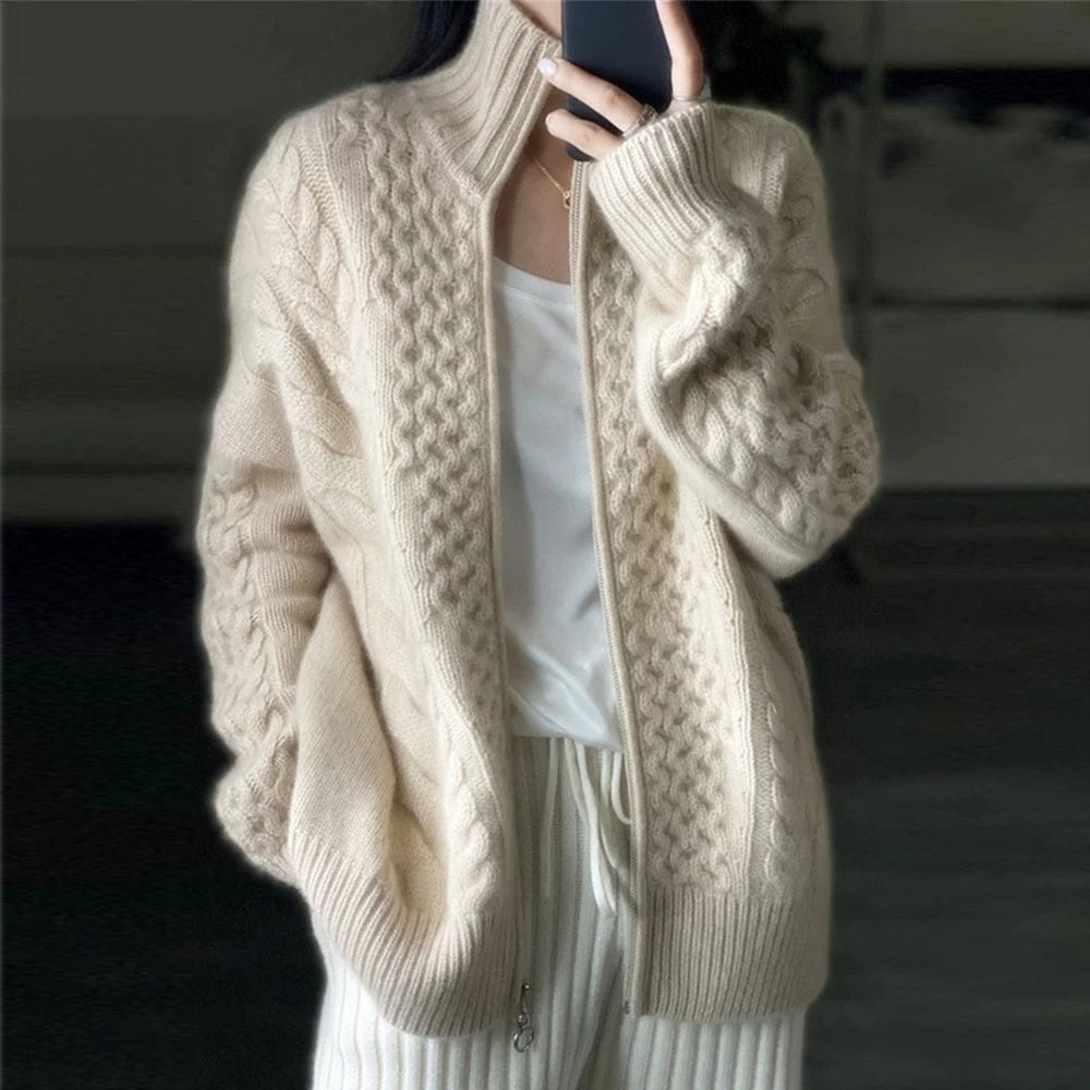 Katelyn | Women's Zip-Up Cable Knit Cardigan - Image 3
