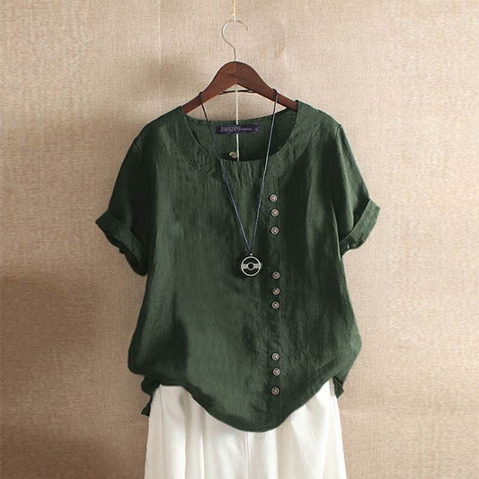 Deborah | Cotton Casual Blouse with Button Detail - Image 1