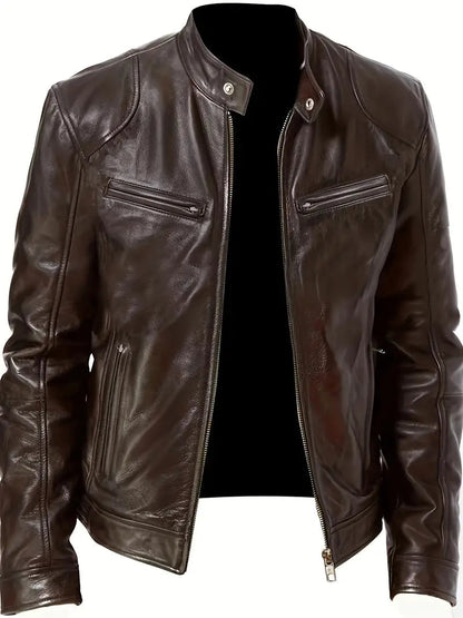 Clarence | Men's Slim Fit Leather Racer Jacket - Image 2