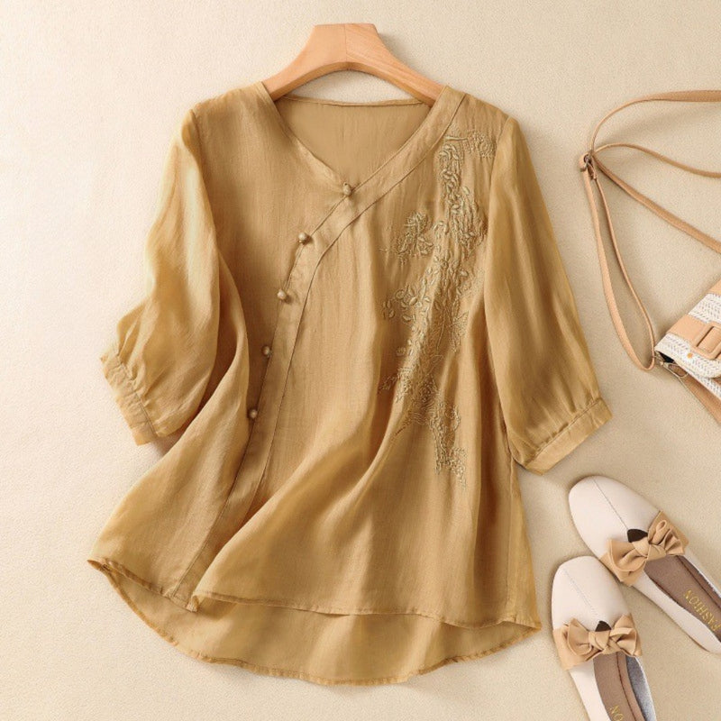 Sue | Elegant Asymmetrical Button Tunic - Image 3