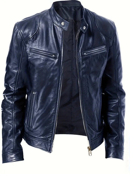 Clarence | Men's Slim Fit Leather Racer Jacket - Image 3
