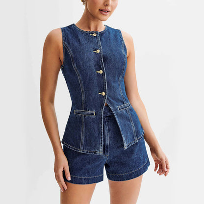 Susan | Stylish Denim Vest and Loose Shorts Set for Summer - Image 1