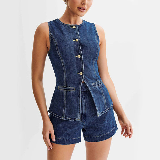 Susan | Stylish Denim Vest and Loose Shorts Set for Summer - Image 1