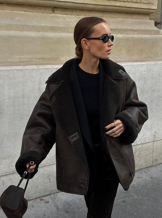 Melissa | Women's Oversized Sherpa Lined Double Breasted Jacket - Image 1