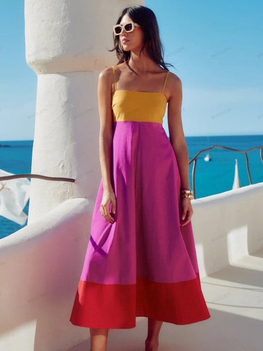 Selena | Chic Color Block Spaghetti Strap Dress for Summer Elegance - Image 1