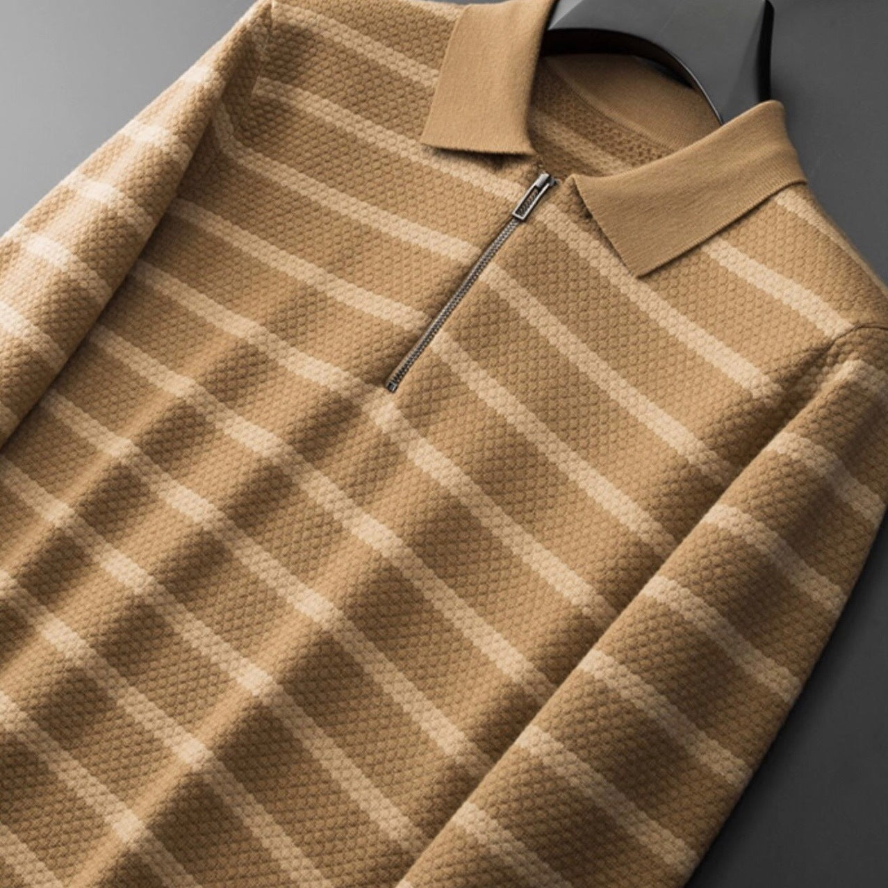 Jared | Men's Half-Zip Striped Polo Shirt - Image 3