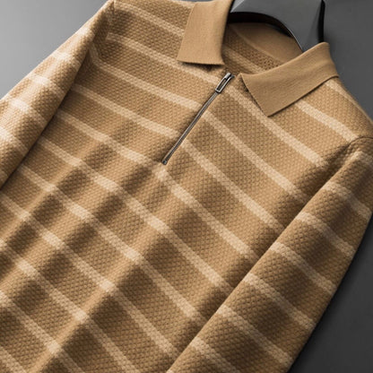 Jared | Men's Half-Zip Striped Polo Shirt - Image 3