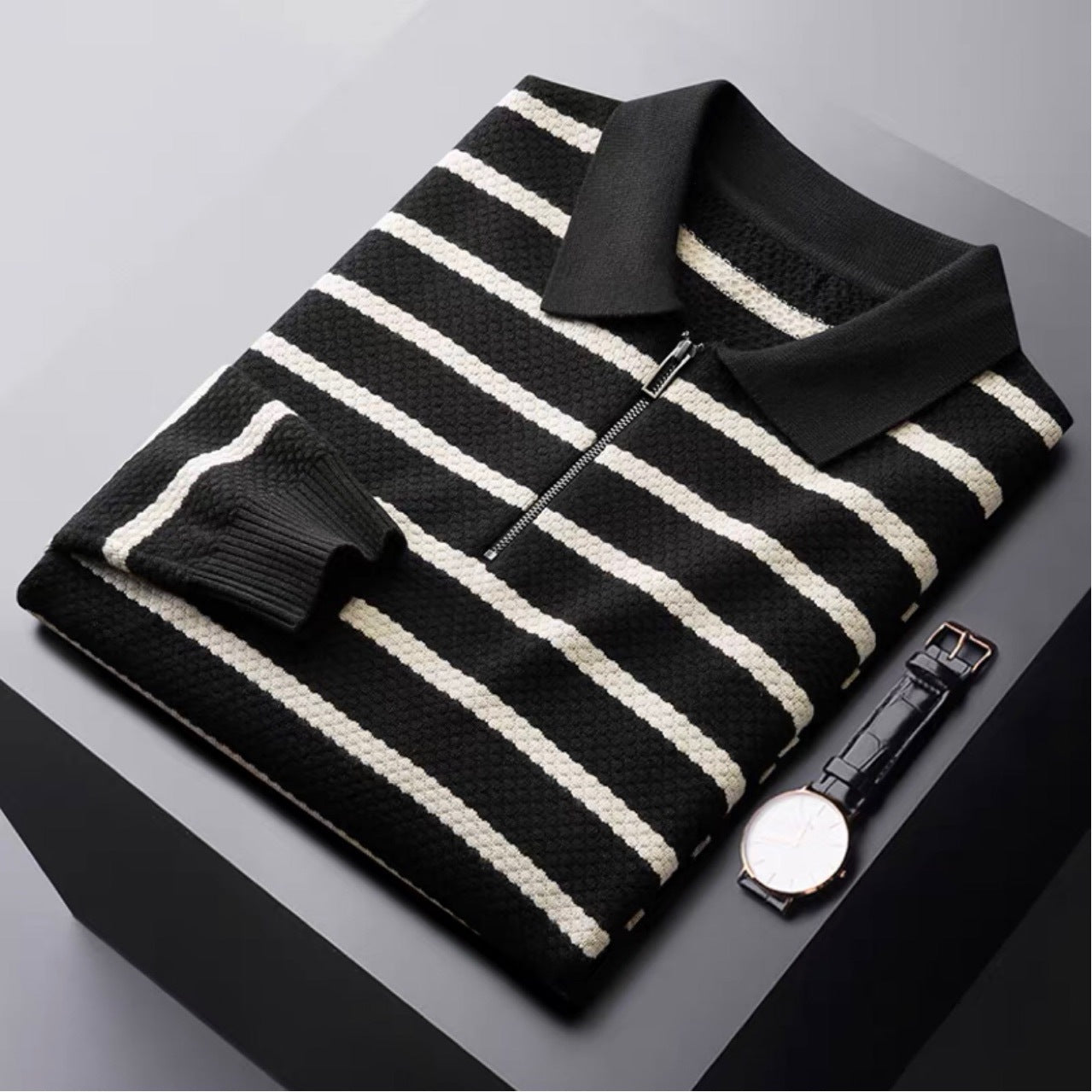 Jared | Men's Half-Zip Striped Polo Shirt - Image 1