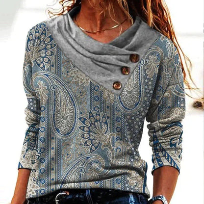 Gina | Women's Long Sleeve Cowl Neck Printed Blouse - Image 1