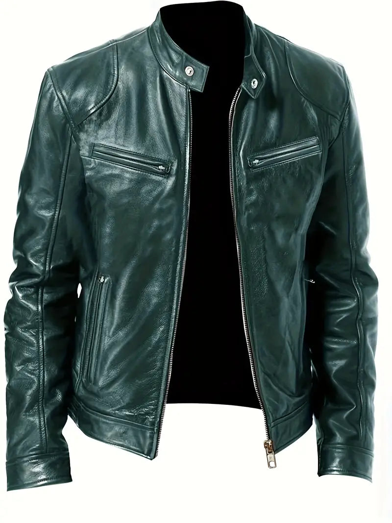Clarence | Men's Slim Fit Leather Racer Jacket - Image 6