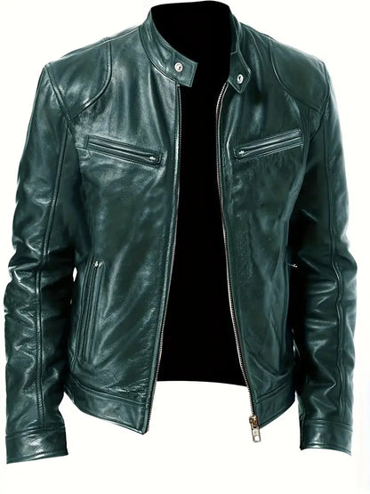 Clarence | Men's Slim Fit Leather Racer Jacket - Image 6