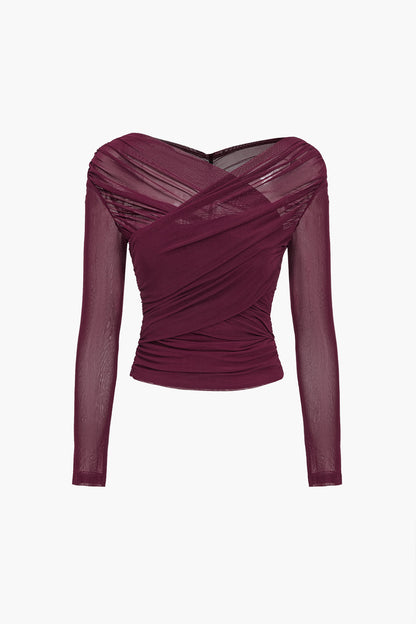 Fern | Women's Ruched Mesh Long Sleeve Top - Image 3