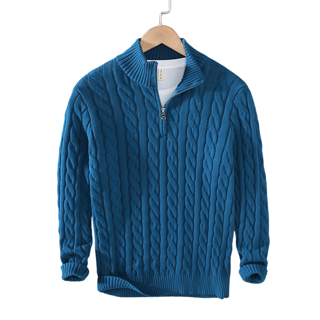 Kevin | Men's Quarter Zip Cable Knit Sweater - Image 4