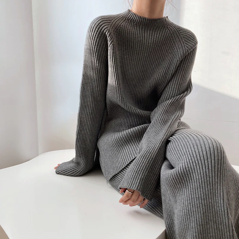 Virginia | Women's Wide Leg Ribbed Knit Two-Piece Set - Image 3