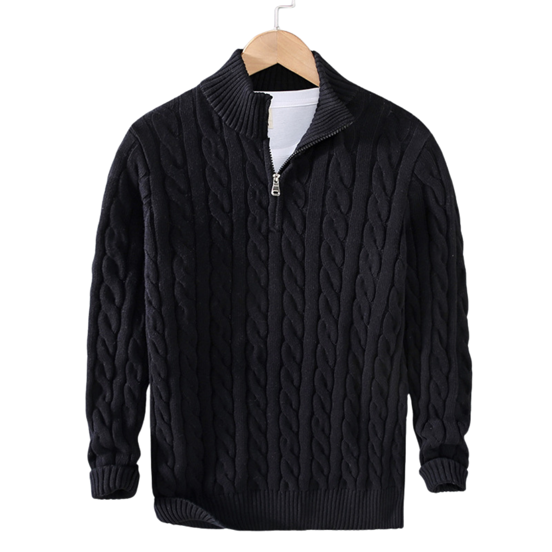 Kevin | Men's Quarter Zip Cable Knit Sweater - Image 3