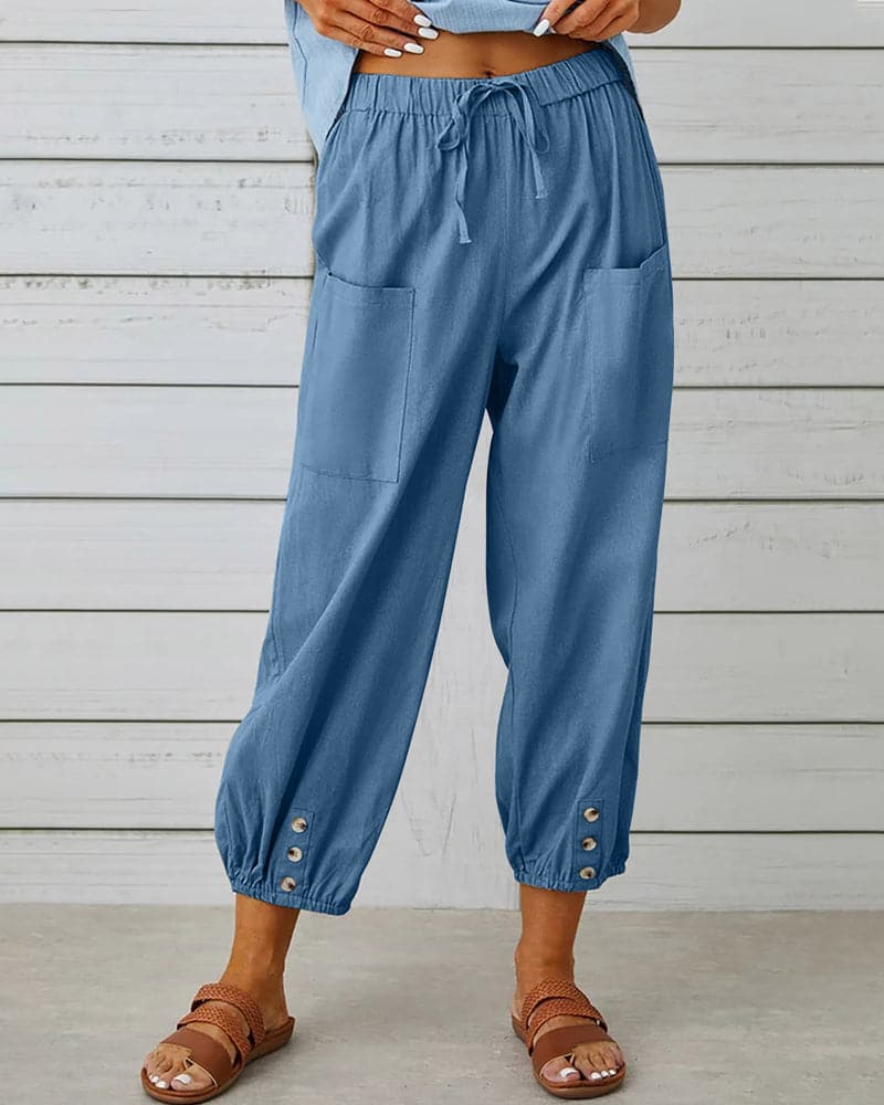 Judith | Comfortable Cropped Pants with Elastic Waist and Pockets - Image 8