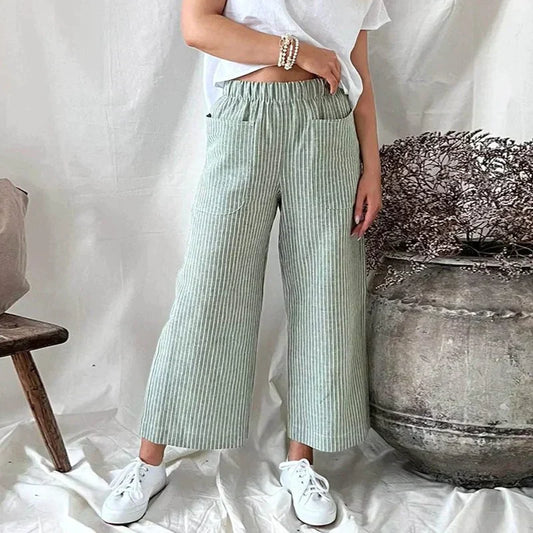 Devon | Stylish Women's Wide Leg Pants with Elastic Waist – Light, Striped & Comfortable for Everyday Wear - Image 3