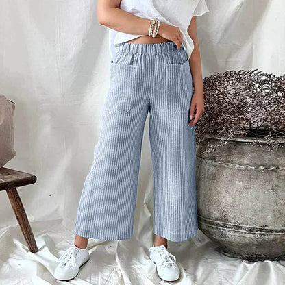 Devon | Stylish Women's Wide Leg Pants with Elastic Waist – Light, Striped & Comfortable for Everyday Wear - Image 4
