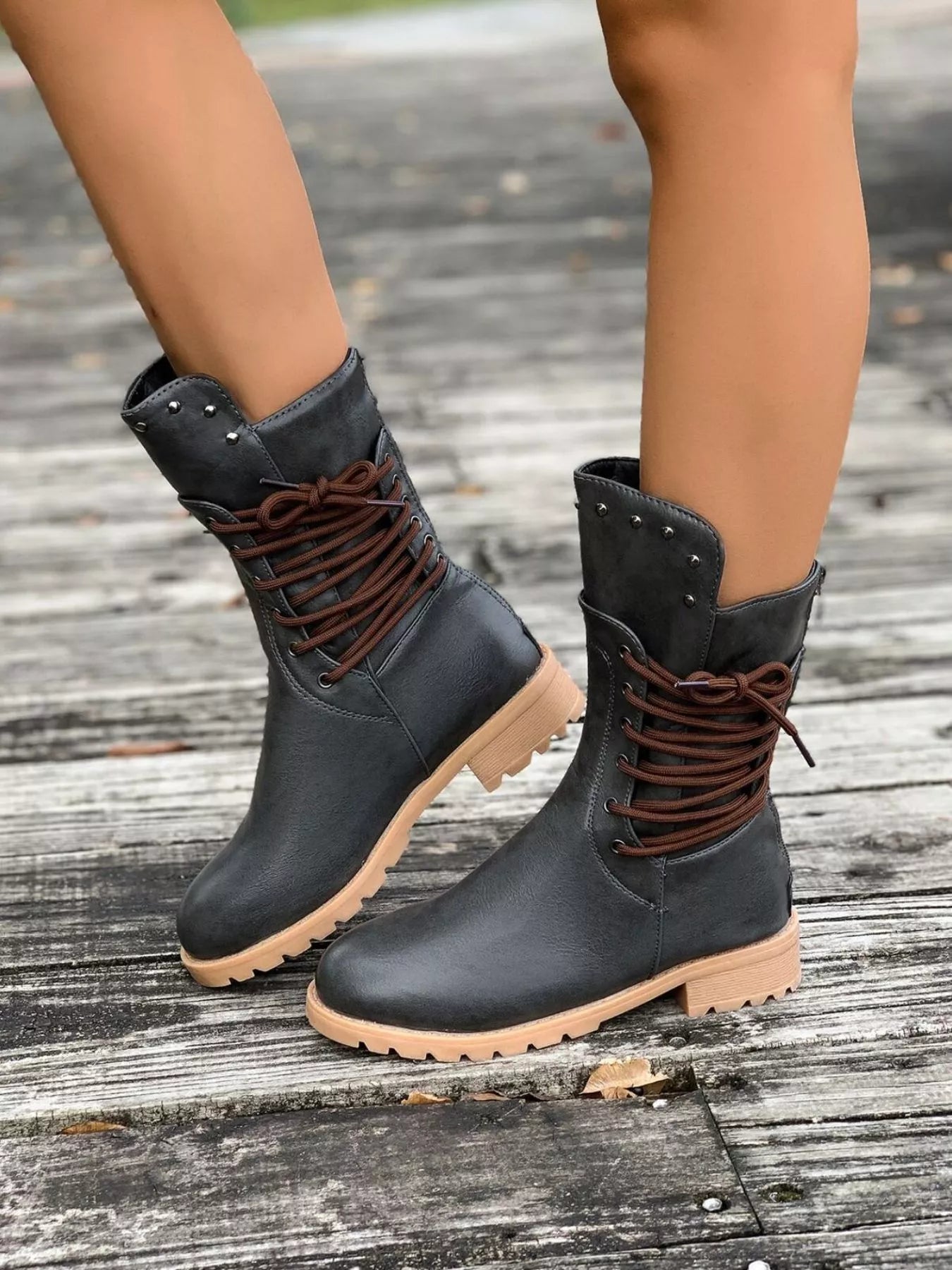 Susan | Women's Lace-Up Mid-Calf Combat Boots - Image 6