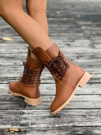 Susan | Women's Lace-Up Mid-Calf Combat Boots - Image 1