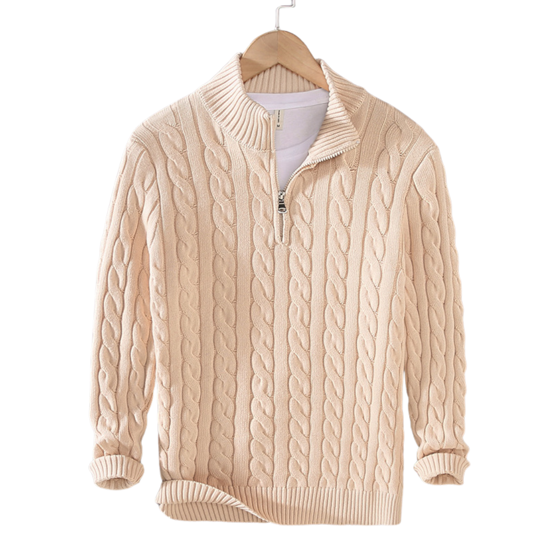 Kevin | Men's Quarter Zip Cable Knit Sweater - Image 5