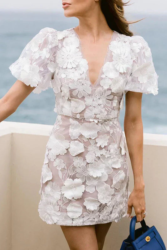 Michaela | Elegant Mini Dress with Floral Embroidery - Image 1